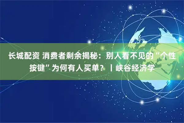长城配资 消费者剩余揭秘：别人看不见的“个性按键”为何有人买单？丨峡谷经济学